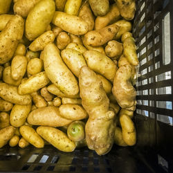 High angle view of onions for sale in market