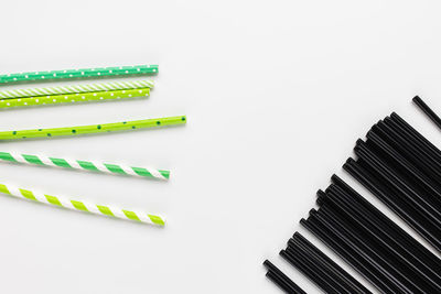 High angle view of pencils on white background