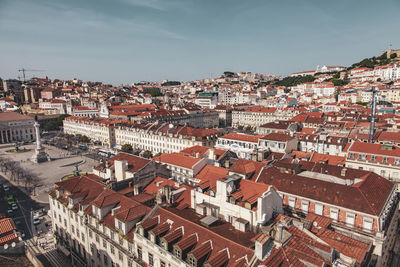 High angle shot of townscape against sky