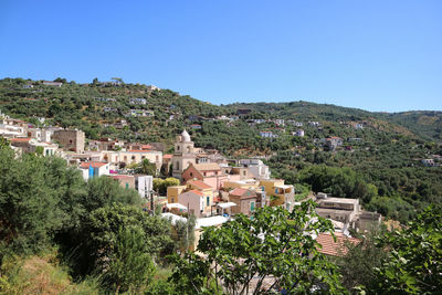 High angle view of townscape against clear sky