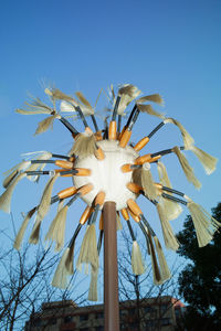 Low angle view of flowering plant against clear blue sky