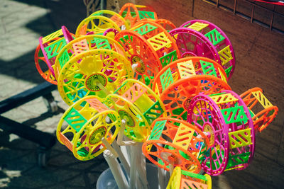 High angle view of colorful candies for sale