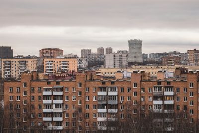 High angle view of buildings against sky