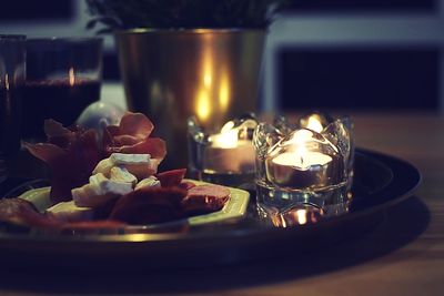 Close-up of dessert served on table