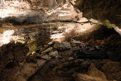 High angle view of rock formation in cave