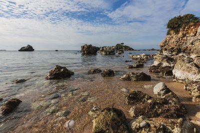 Scenic view of sea and rocks