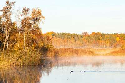 Scenic view of lake against sky during autumn