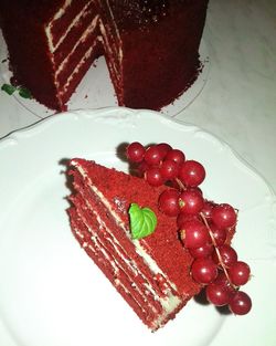 High angle view of strawberries in plate