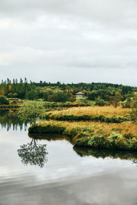 Scenic view of lake against sky