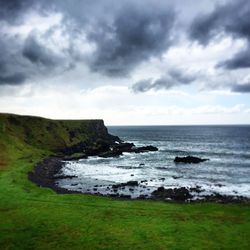 Scenic view of sea against cloudy sky