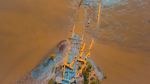 High angle view of people on land against sky