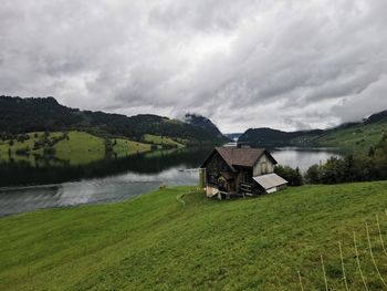 Scenic view of lake against sky