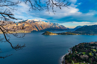 The panorama of lake como, from san martino in griante, showing bellagio and surrounding mountains.