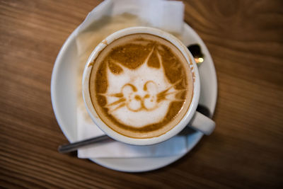 High angle view of coffee on table