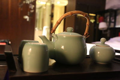 Close-up of tea cup on table