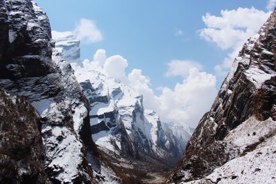 Scenic view of snowcapped mountains against sky