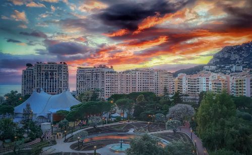 View of city at sunset