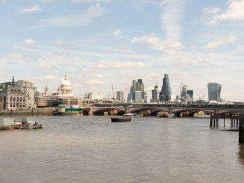 View of river with city in background