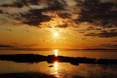 Scenic view of lake against sky during sunset