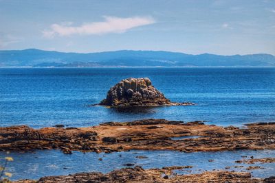 Scenic view of sea against blue sky