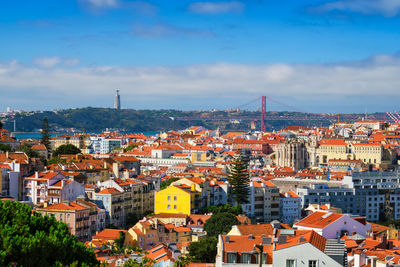 High angle view of townscape against sky