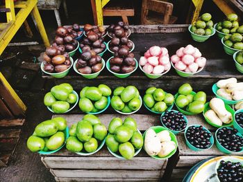 High angle view of fruits for sale at market stall