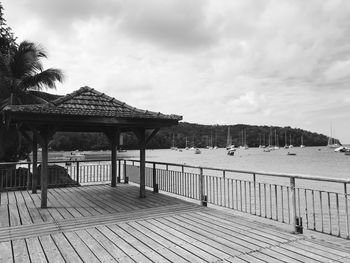 Built structure on beach against sky