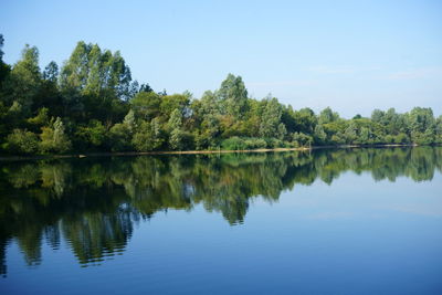 Scenic view of lake against clear sky