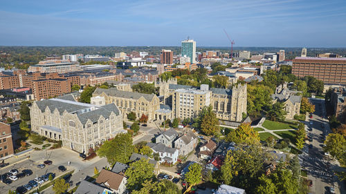 High angle view of townscape against sky