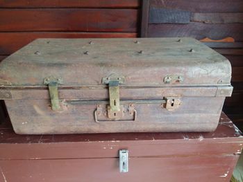 Close-up of objects on wood