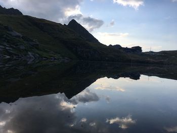 Reflection of mountain in lake against sky