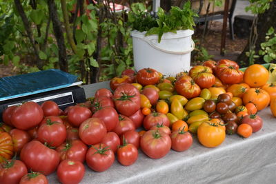 Tomatoes for sale at market stall