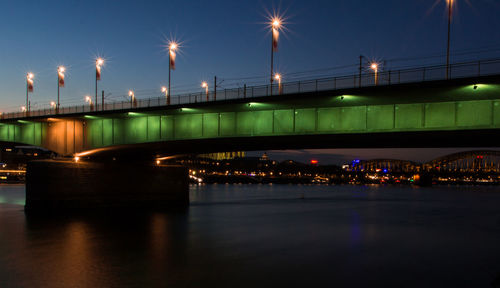 Soft focus. a view of the bridge and the cologne dome from the riverside by night.