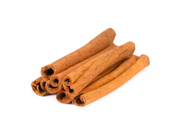 High angle view of bread against white background