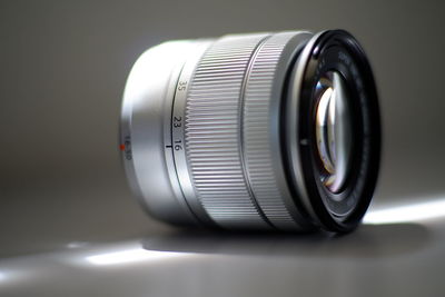 Close-up of camera on table