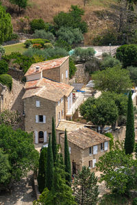 High angle view of buildings in town