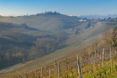 Scenic view of langhe landscape against sky