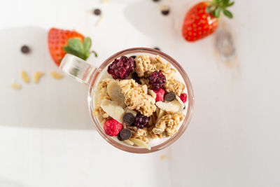 High angle view of dessert in bowl on table