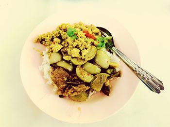 Directly above shot of breakfast served in plate