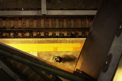 High angle view of train at railroad station