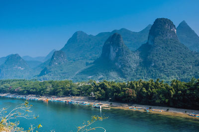 Scenic view of lake against blue sky