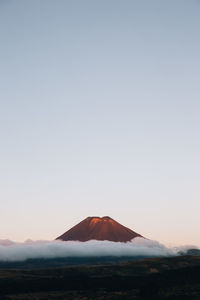 Scenic view of landscape against clear sky during sunset