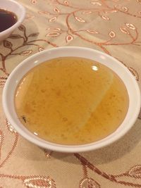 High angle view of soup in bowl