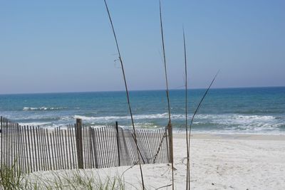 Scenic view of sea against clear sky