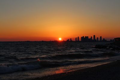 View of city at sunset