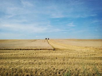 Farm landscape against blue sky