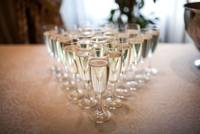 Glasses with cold champagne on the table