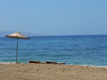 Scenic view of sea against clear blue sky