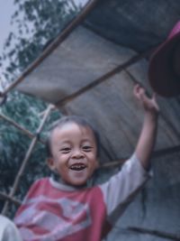 High angle portrait of smiling boy