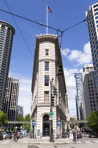 City street and buildings against sky